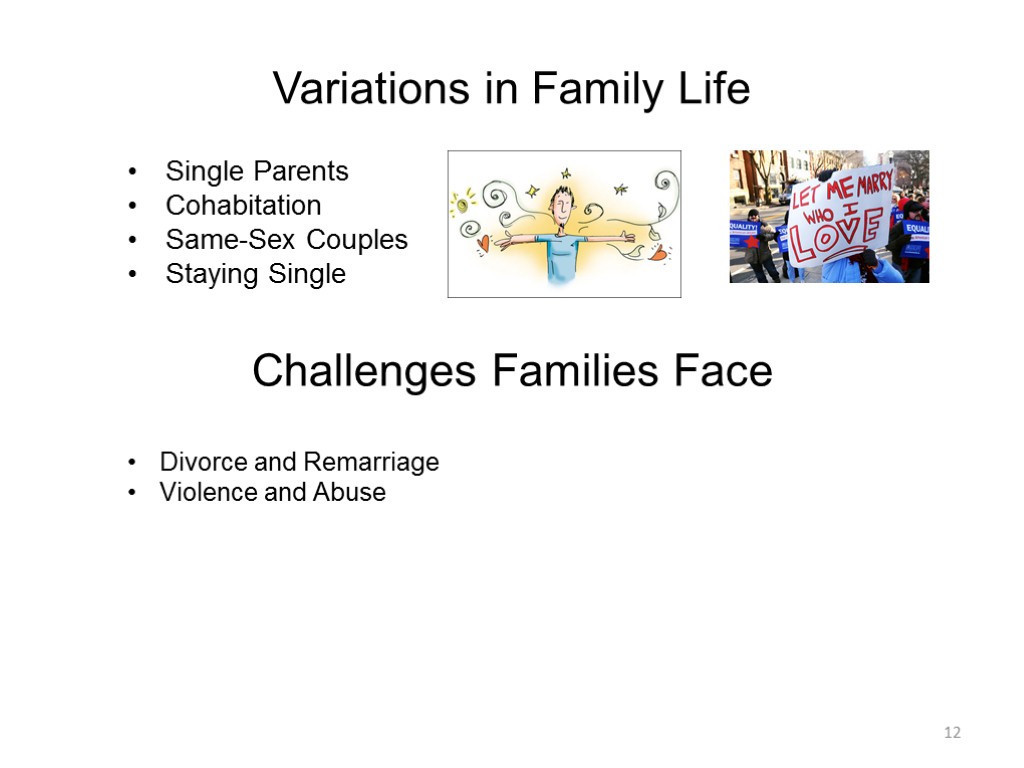 12 Variations in Family Life Single Parents Cohabitation Same-Sex Couples Staying Single Challenges Families